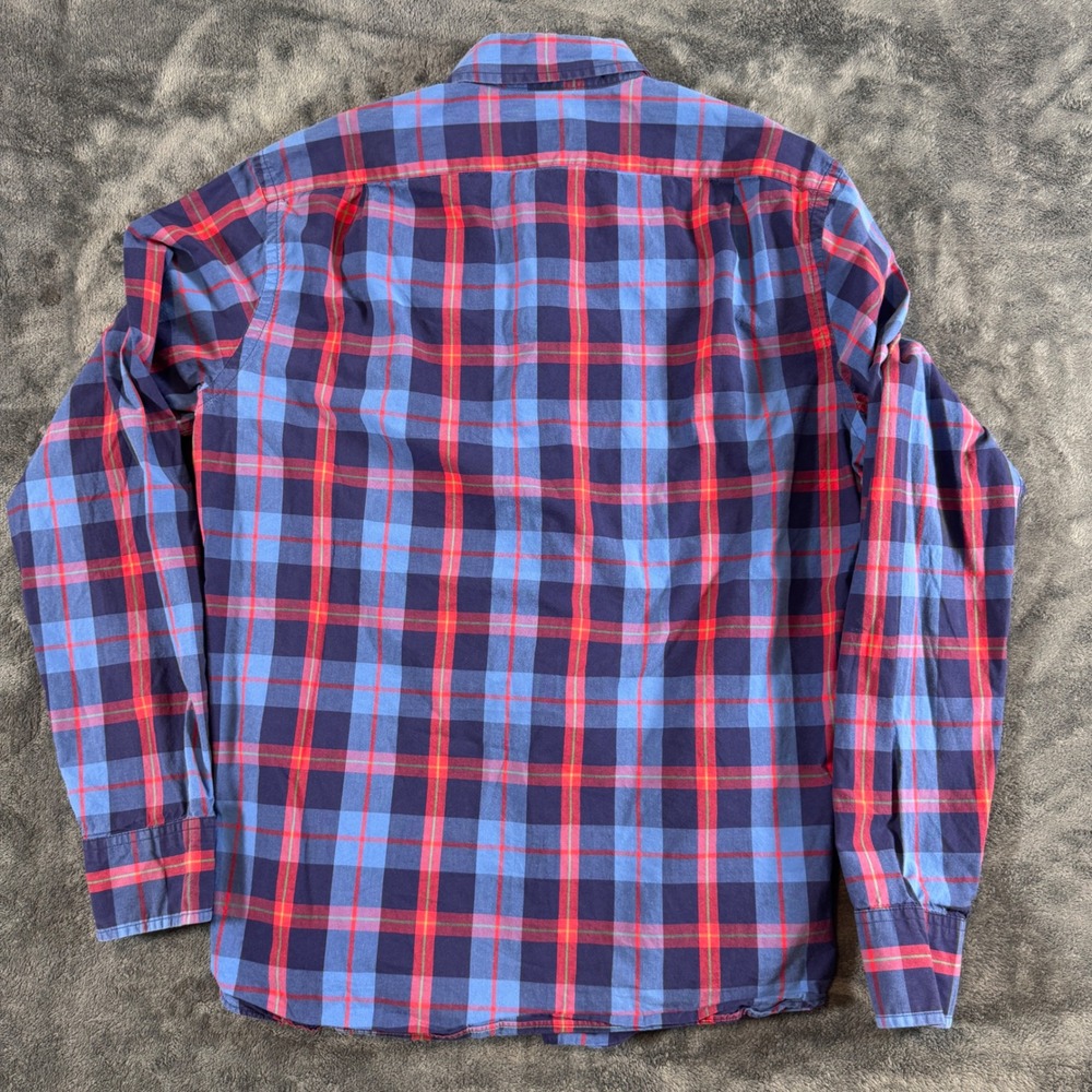 J.Crew Mens Medium Button Down Blue Red Plaid Shirt Slim Fit Long Sleeve Cotton - Picture 6 of 7